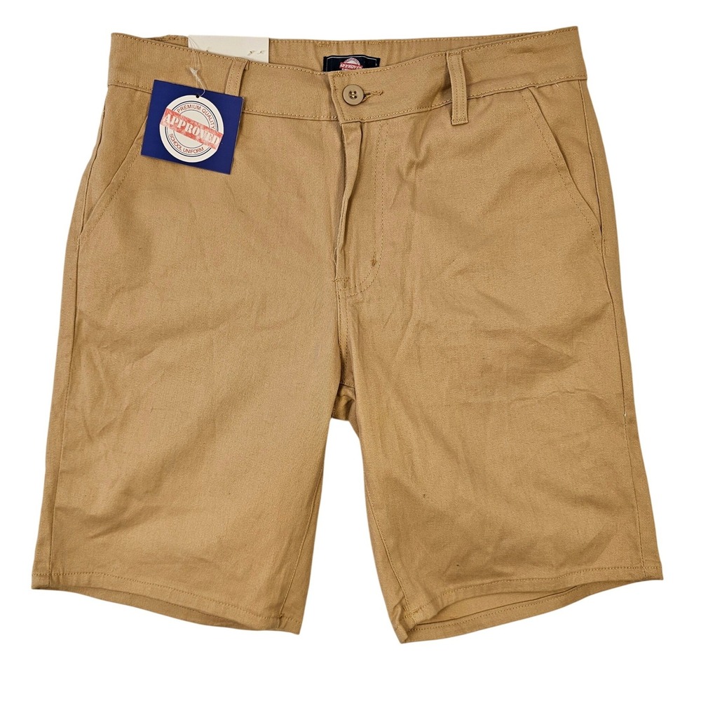 Approved School Uniform Mens Khaki Chino Shorts Tan Cotton Spandex Size 32 NWT